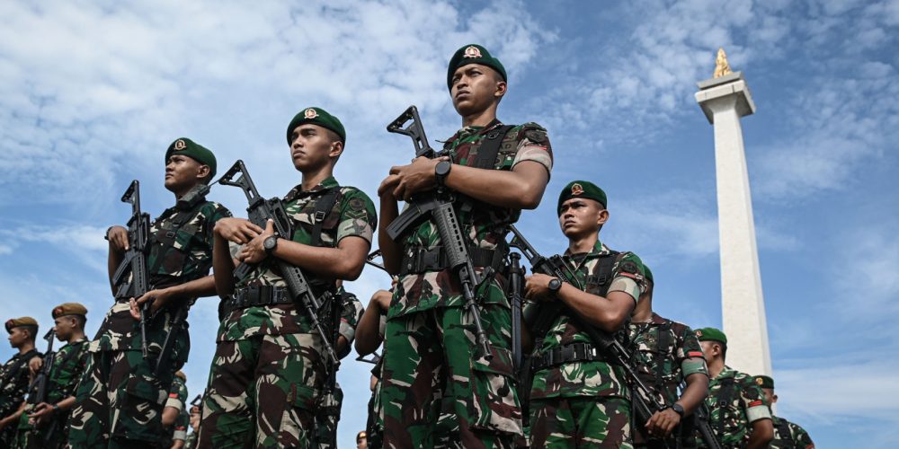 Indonesian Military (TNI) personnel attend a Christmas security briefing on Dec. 24, 2025, at the National Monument (Monas) complex in Jakarta. (Antara/Sulthony Hasanuddin)